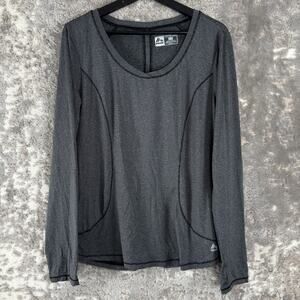 RBX Women Size L Performance Stretch Scoop Neck Striped Top Gray Long Sleeve